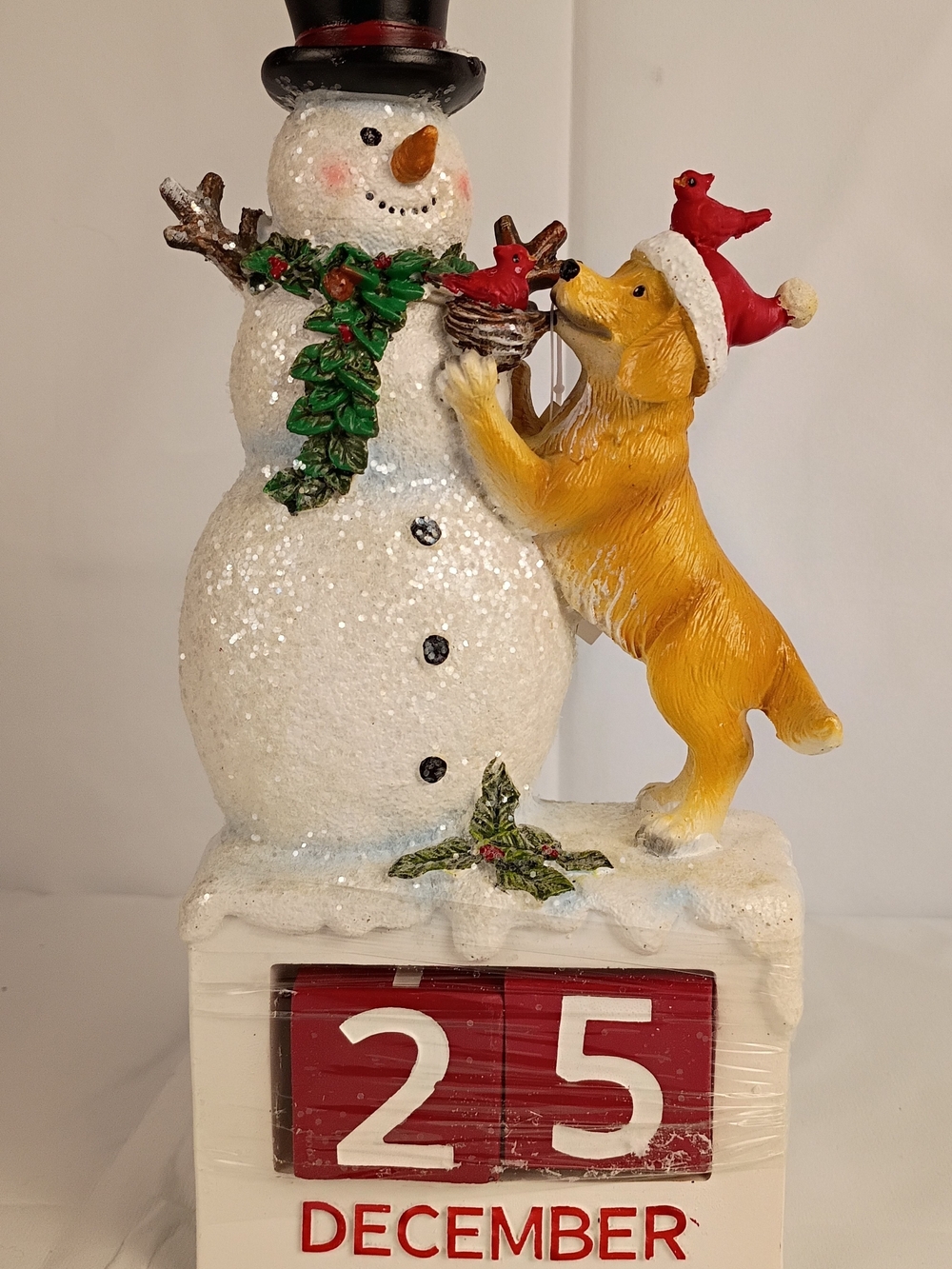 Christmas Countdown Calendar Snowman Dog Cardinals Block Decor